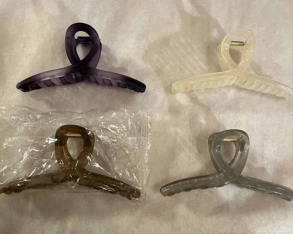 Set Of Four Hair Claws Clips For Long Thick Hair Creme, Purple,brown, Gray